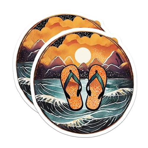 (2 Pack) Flip Flops Beach Sunset Magnets Magnets - Summer Vacation Decor - 5" On Longest Side - Made in USA - Sticks to Refrigerators & Metal Surfaces - MAG9312