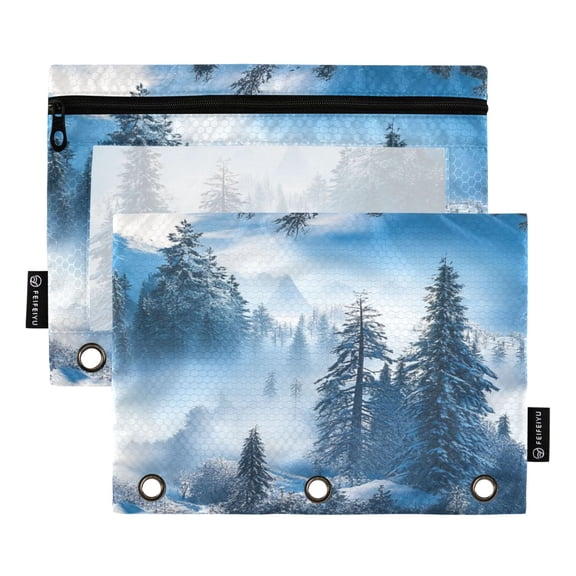 2 Pack Flip Folders with Clear PVC Window Binder Pouches 3-Ring Binder Organizer for Office & Home A Beautiful Winter Landscape