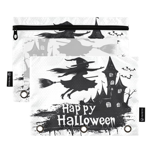 2 Pack Flip Folders with Clear PVC Window Binder Pouches 3-Ring Binder Organizer for Office & Home A Creepy Castle