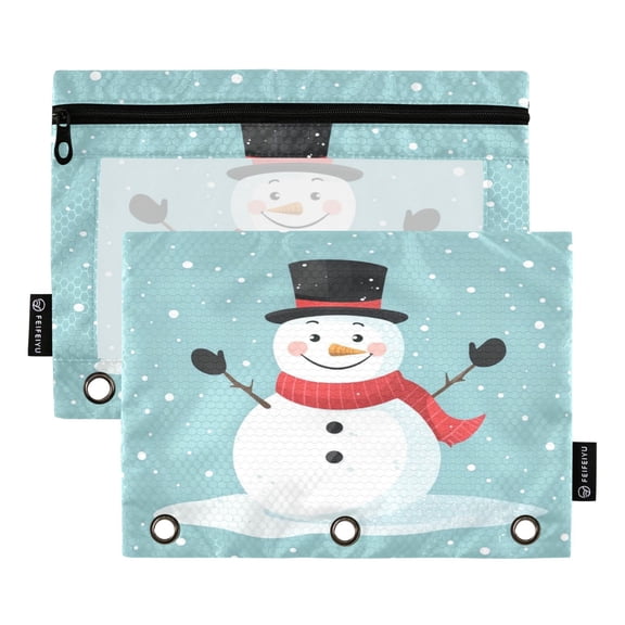 2 Pack Flip Folders with Clear PVC Window Binder Pouches 3-Ring Binder Organizer for Office & Home A Cute Snowman