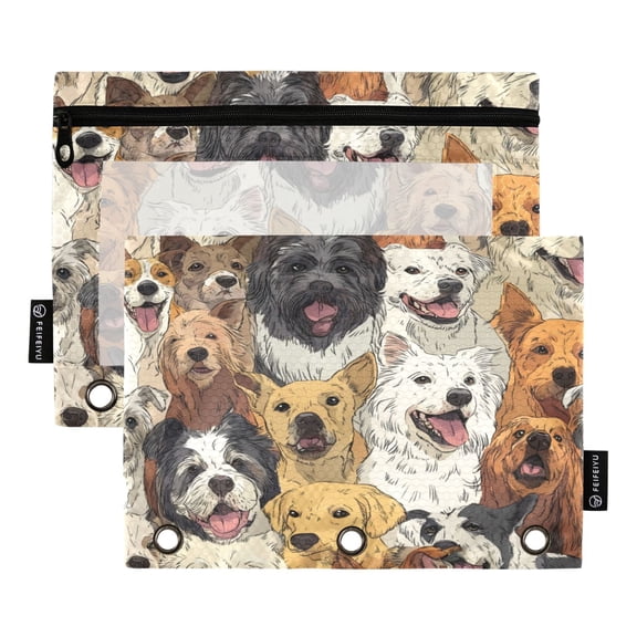 2 Pack Flip Folders with Clear PVC Window Binder Pouches 3-Ring Binder Organizer for Office & Home A Large Group Of Dogs
