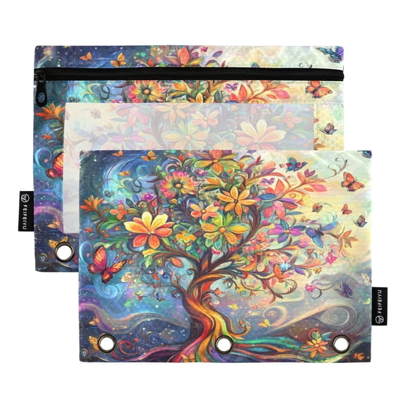 2 Pack Flip Folders with Clear PVC Window Binder Pouches 3-Ring Binder Organizer for Office & Home A Whimsical Tree