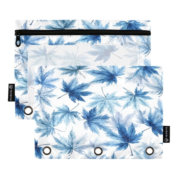 2 Pack Flip Folders with Clear PVC Window Binder Pouches 3-Ring Binder Organizer for Office & Home Abstract Blue Maple Leaves