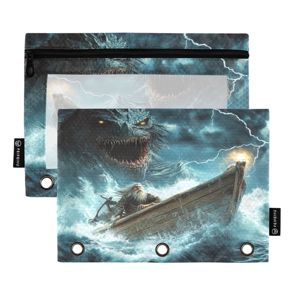 2 Pack Flip Folders with Clear PVC Window Binder Pouches 3-Ring Binder Organizer for Office & Home Angry Sea Monster