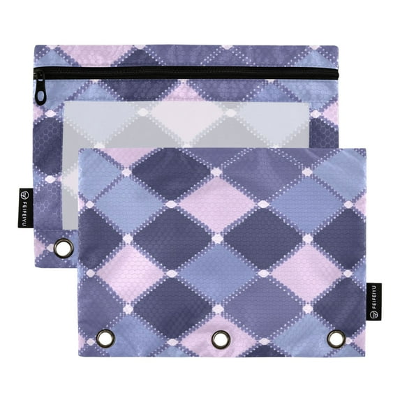 2 Pack Flip Folders with Clear PVC Window Binder Pouches 3-Ring Binder Organizer for Office & Home Argyle Pattern