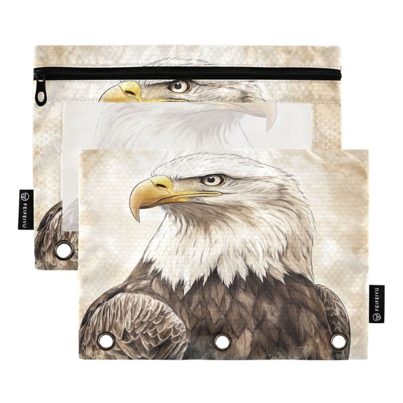 2 Pack Flip Folders with Clear PVC Window Binder Pouches 3-Ring Binder Organizer for Office & Home Bald Eagle