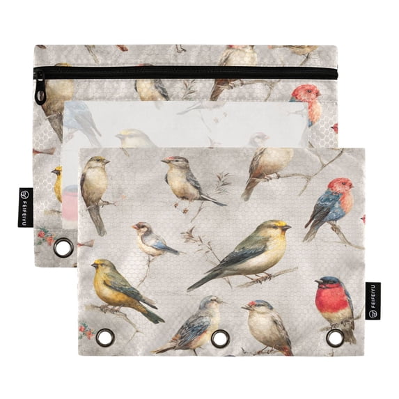 2 Pack Flip Folders with Clear PVC Window Binder Pouches 3-Ring Binder Organizer for Office & Home Birds Pattern
