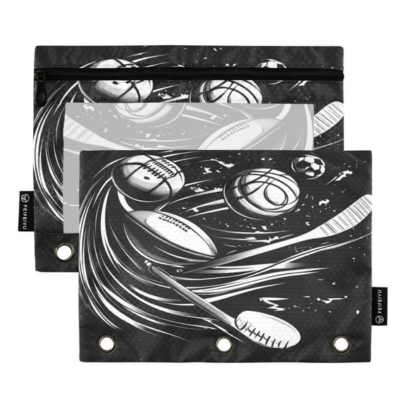 2 Pack Flip Folders with Clear PVC Window Binder Pouches 3-Ring Binder Organizer for Office & Home Black Baseball Pattern