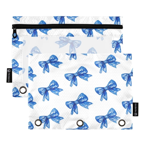 2 Pack Flip Folders with Clear PVC Window Binder Pouches 3-Ring Binder Organizer for Office & Home Blue Bows Pattern