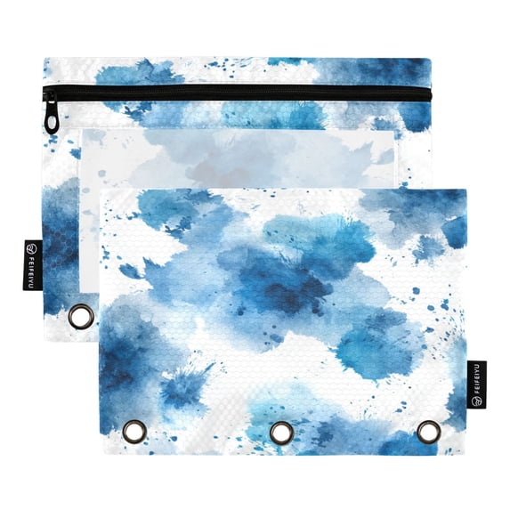 2 Pack Flip Folders with Clear PVC Window Binder Pouches 3-Ring Binder Organizer for Office & Home Blue Ink Pattern