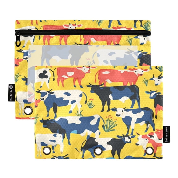 2 Pack Flip Folders with Clear PVC Window Binder Pouches 3-Ring Binder Organizer for Office & Home Blue and White Cows