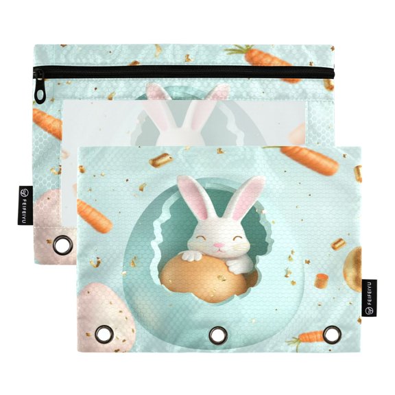 2 Pack Flip Folders with Clear PVC Window Binder Pouches 3-Ring Binder Organizer for Office & Home Bunny in The Easter Egg