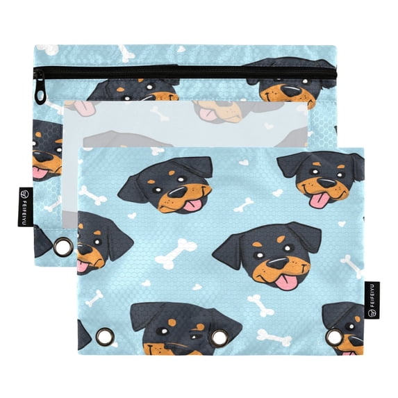 2 Pack Flip Folders with Clear PVC Window Binder Pouches 3-Ring Binder Organizer for Office & Home Cartoon Dog Faces and Bones