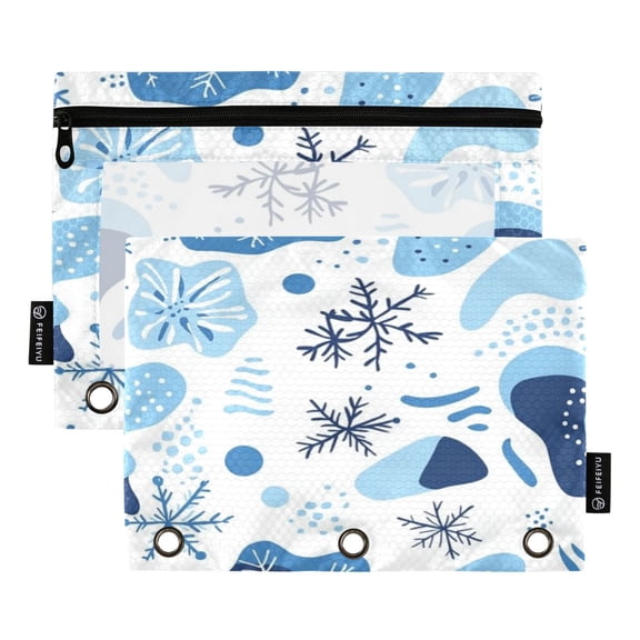 2 Pack Flip Folders with Clear PVC Window Binder Pouches 3-Ring Binder Organizer for Office & Home Cartoon Snowflakes and Shapes
