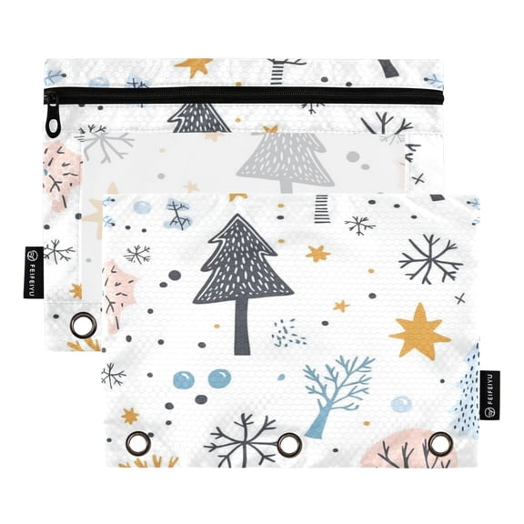 2 Pack Flip Folders with Clear PVC Window Binder Pouches 3-Ring Binder Organizer for Office & Home Cartoon Winter Element