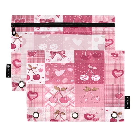 2 Pack Flip Folders with Clear PVC Window Binder Pouches 3-Ring Binder Organizer for Office & Home Cherry Pattern with Bows