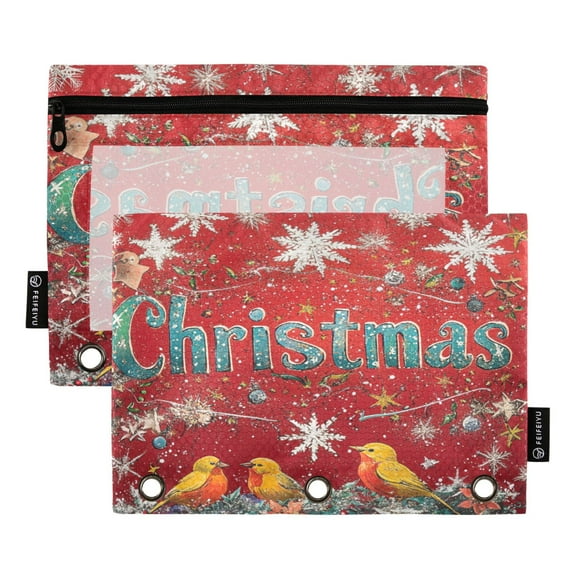 2 Pack Flip Folders with Clear PVC Window Binder Pouches 3-Ring Binder Organizer for Office & Home Christmas Decorations