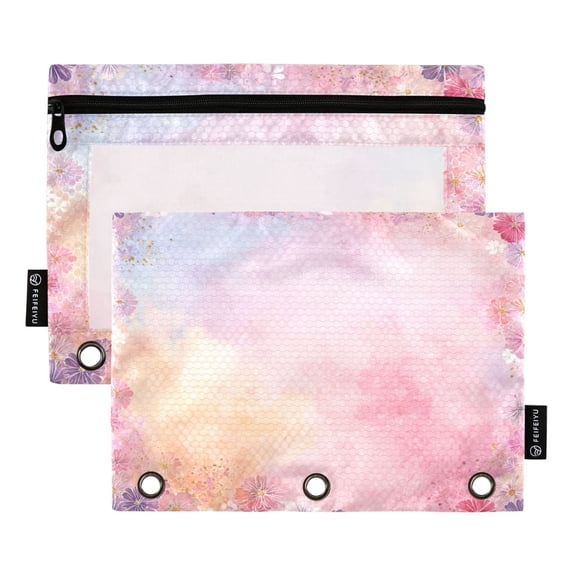 2 Pack Flip Folders with Clear PVC Window Binder Pouches 3-Ring Binder Organizer for Office & Home Colorful Pastel Floral Pattern