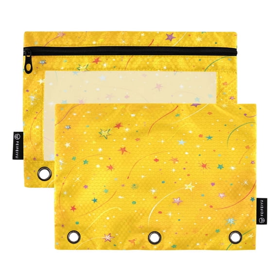 2 Pack Flip Folders with Clear PVC Window Binder Pouches 3-Ring Binder Organizer for Office & Home Confetti and Stars Scattered