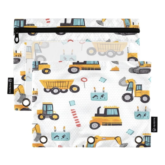 2 Pack Flip Folders with Clear PVC Window Binder Pouches 3-Ring Binder Organizer for Office & Home Construction Trucks and Excavators