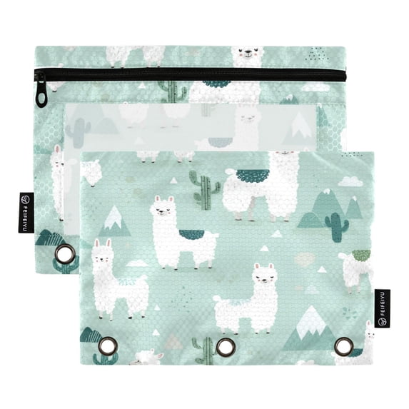 2 Pack Flip Folders with Clear PVC Window Binder Pouches 3-Ring Binder Organizer for Office & Home Cute Cartoon Llama Pattern