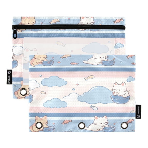 2 Pack Flip Folders with Clear PVC Window Binder Pouches 3-Ring Binder Organizer for Office & Home Cute Cat Pattern