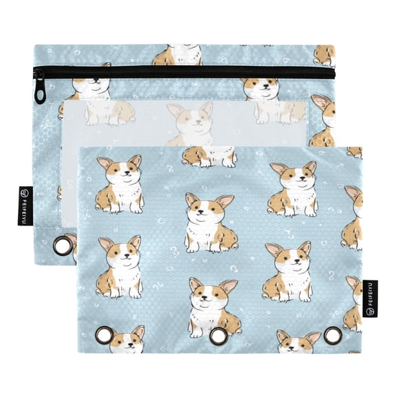 2 Pack Flip Folders with Clear PVC Window Binder Pouches 3-Ring Binder Organizer for Office & Home Cute Little Dog Pattern