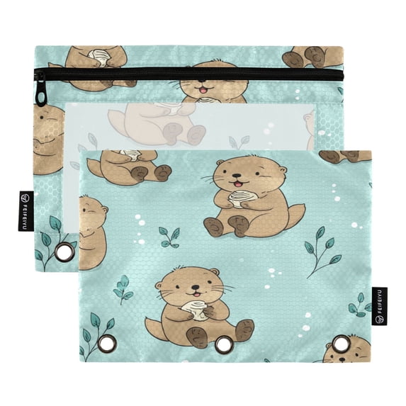 2 Pack Flip Folders with Clear PVC Window Binder Pouches 3-Ring Binder Organizer for Office & Home Cute Otter Pattern