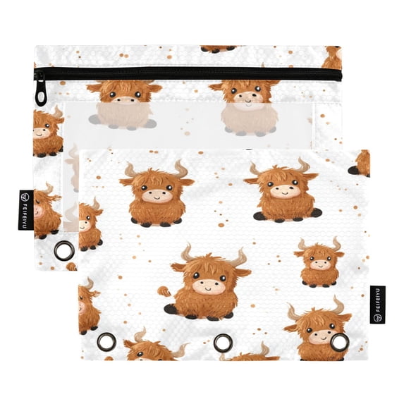 2 Pack Flip Folders with Clear PVC Window Binder Pouches 3-Ring Binder Organizer for Office & Home Cute Yaks Cow Pattern