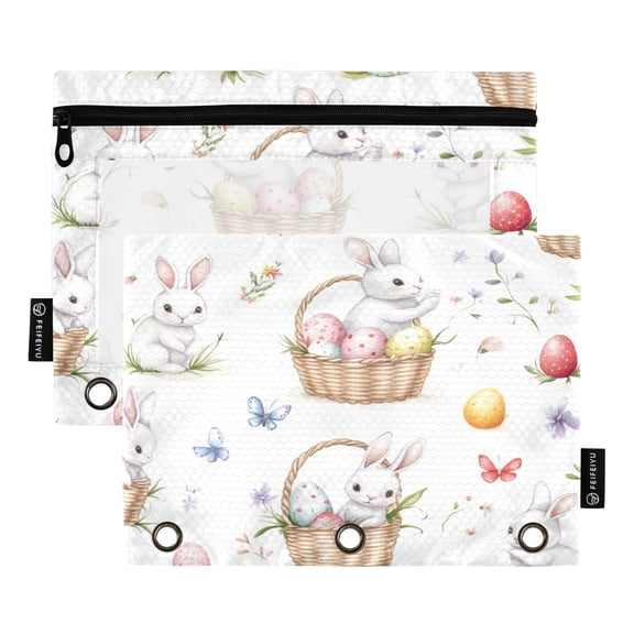 2 Pack Flip Folders with Clear PVC Window Binder Pouches 3-Ring Binder Organizer for Office & Home Easter Bunnies and Baskets