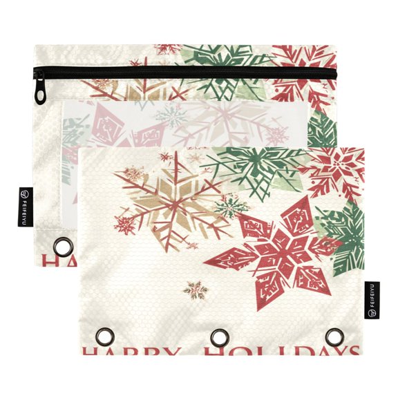2 Pack Flip Folders with Clear PVC Window Binder Pouches 3-Ring Binder Organizer for Office & Home Geometric Snowflakes and Stars