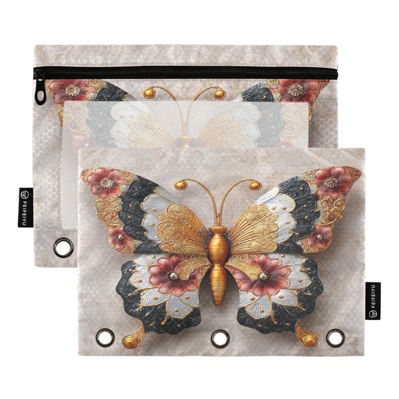 2 Pack Flip Folders with Clear PVC Window Binder Pouches 3-Ring Binder Organizer for Office & Home Gorgeous Colors Butterfly