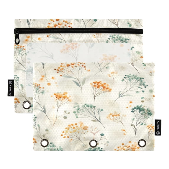 2 Pack Flip Folders with Clear PVC Window Binder Pouches 3-Ring Binder Organizer for Office & Home Green and Orange Small Flowers