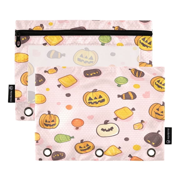 2 Pack Flip Folders with Clear PVC Window Binder Pouches 3-Ring Binder Organizer for Office & Home Halloween Candies Icon