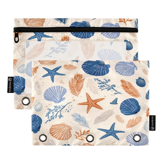2 Pack Flip Folders with Clear PVC Window Binder Pouches 3-Ring Binder Organizer for Office & Home Hand-drawn Shell Pattern