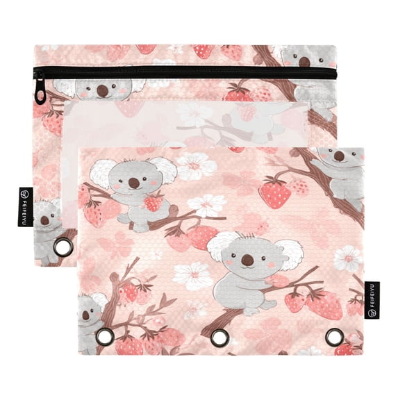 2 Pack Flip Folders with Clear PVC Window Binder Pouches 3-Ring Binder Organizer for Office & Home Koala and Strawberry Pattern