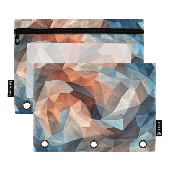 2 Pack Flip Folders with Clear PVC Window Binder Pouches 3-Ring Binder Organizer for Office & Home Low-poly Geometric Background