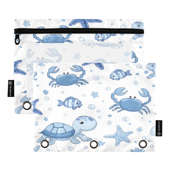 2 Pack Flip Folders with Clear PVC Window Binder Pouches 3-Ring Binder Organizer for Office & Home Marine Organisms