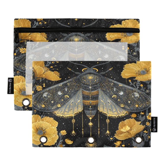2 Pack Flip Folders with Clear PVC Window Binder Pouches 3-Ring Binder Organizer for Office & Home Mystical Moth Pattern