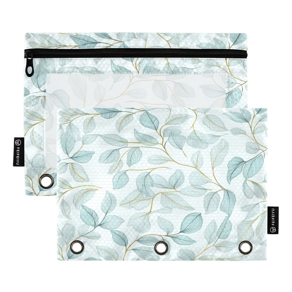 2 Pack Flip Folders with Clear PVC Window Binder Pouches 3-Ring Binder Organizer for Office & Home Pastel Mint Green Leaves