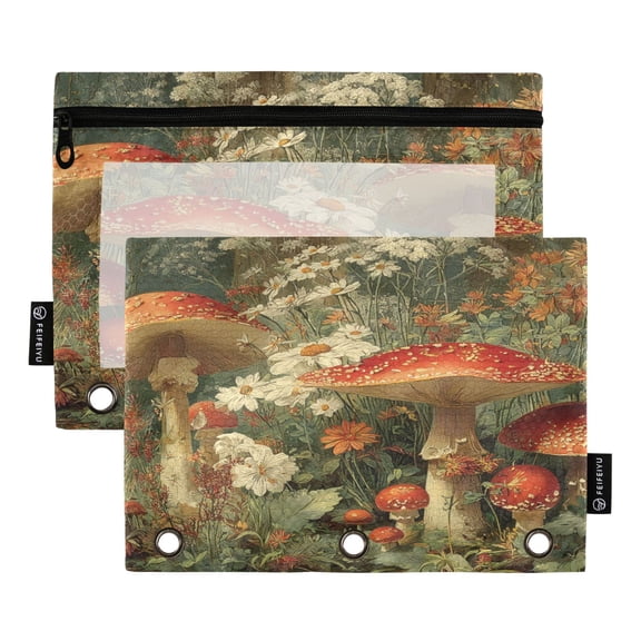 2 Pack Flip Folders with Clear PVC Window Binder Pouches 3-Ring Binder Organizer for Office & Home Red Mushrooms