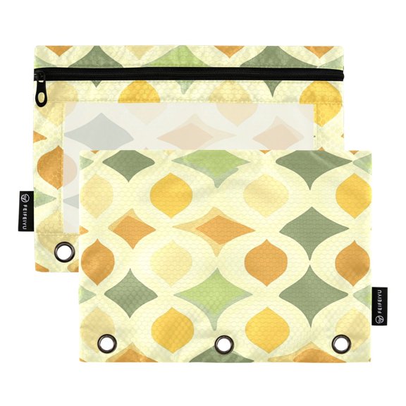 2 Pack Flip Folders with Clear PVC Window Binder Pouches 3-Ring Binder Organizer for Office & Home Retro Geometric Design