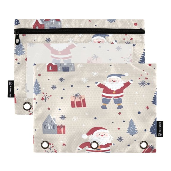 2 Pack Flip Folders with Clear PVC Window Binder Pouches 3-Ring Binder Organizer for Office & Home Santa Claus Presents and Houses