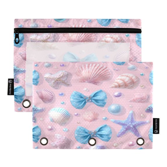 2 Pack Flip Folders with Clear PVC Window Binder Pouches 3-Ring Binder Organizer for Office & Home Seashells and Bows