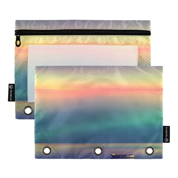 2 Pack Flip Folders with Clear PVC Window Binder Pouches 3-Ring Binder Organizer for Office & Home Small Boat and The Aurora