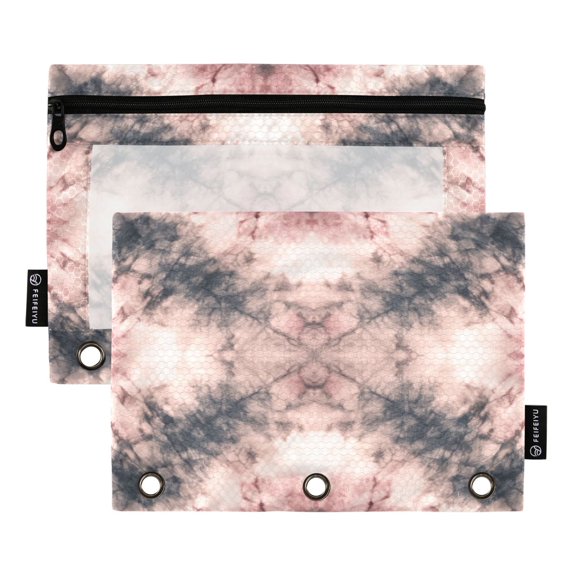 2 Pack Flip Folders with Clear PVC Window Binder Pouches 3-Ring Binder Organizer for Office & Home Soft Pink Tie-dye Pattern