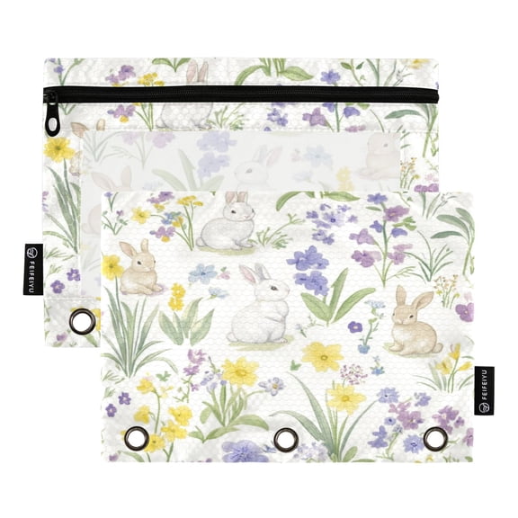 2 Pack Flip Folders with Clear PVC Window Binder Pouches 3-Ring Binder Organizer for Office & Home Spring Garden with Bunnies