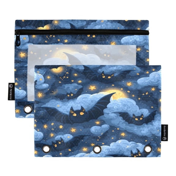 2 Pack Flip Folders with Clear PVC Window Binder Pouches 3-Ring Binder Organizer for Office & Home Stars and Bats
