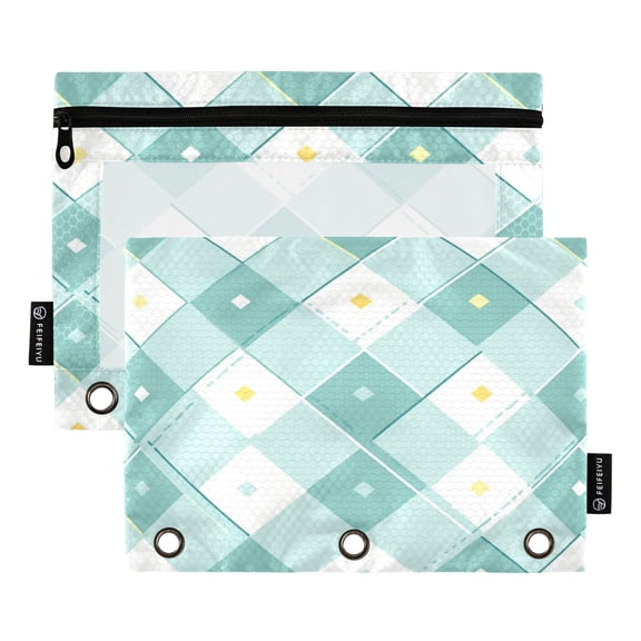 2 Pack Flip Folders with Clear PVC Window Binder Pouches 3-Ring Binder Organizer for Office & Home Teal Argyle Pattern