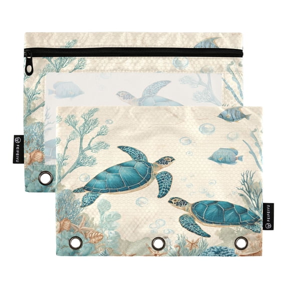 2 Pack Flip Folders with Clear PVC Window Binder Pouches 3-Ring Binder Organizer for Office & Home Underwater Scene Featuring